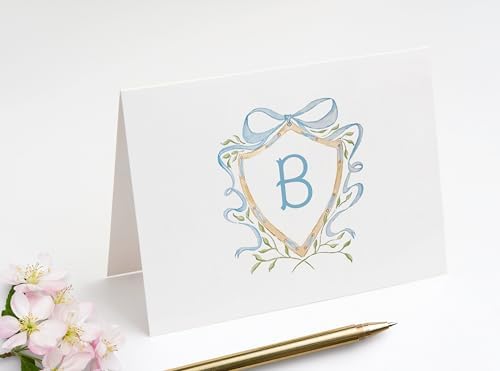 Fairmont & Grove Baby Shower Thank You Cards and Envelopes With Watercolor Crest and Monogram (Blue) - Image 2