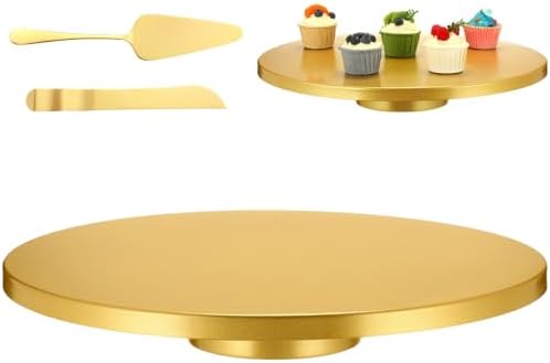 Wenqik 18 Inch Metal Cake Stand with Cake Knife and Spatula, Round Dessert Table Display Stand Metal Dessert Tray Serving Platter for Party, Wedding, Birthday, Baby Shower, Anniversary(Gold) by Wenqik