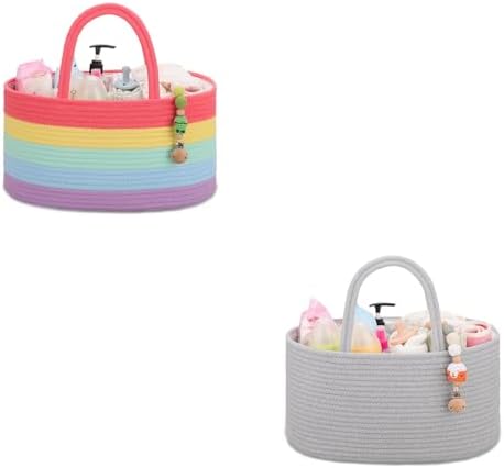 COMSE 2 Pack Baby Diaper Caddy Organizer, Diaper Basket, Baby Car Organizer, Diaper Change Organizer, Portable Tote Bag with Divider, Gift Baskets Empty, Cute Basket by COMSE