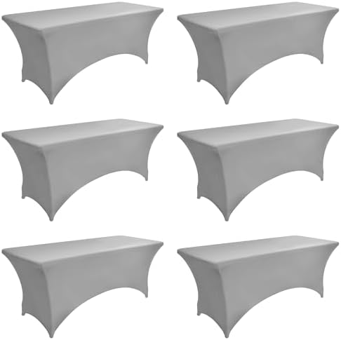 6-Pack 6ft Spandex Table Covers for Rectangle Standard Folding Tables - Wrinkle Resistant Stretch Tablecloths - Ultimate Fitted Table Protector for Parties, Banquet, and Wedding by Unknown
