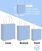 qiqee 100PCS Gift Bag with Handles Bulk Light Blue Paper Bags Multiple Uses (8.3"x3"x6"inch Small Size) - Image 4