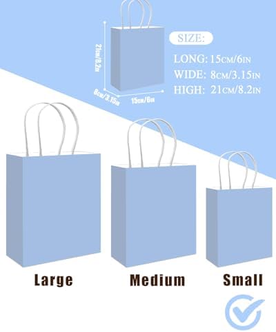 qiqee 100PCS Gift Bag with Handles Bulk Light Blue Paper Bags Multiple Uses (8.3"x3"x6"inch Small Size) - Image 4
