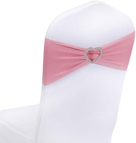 Dusty Pink Chair Sashes 50 Pack Spandex Pink Sashes for Chairs Covers Universal Stretch Chair Sashes Band with Heart Buckle Slider for Wedding Banquet Party Decorations by Unknown