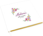Andaz Press Personalized Baby Shower Guestbook with Gold Accents, Watercolor Spring Florals Custom, White Guest Sign in Registry 120 Pages 8.5 X 8.5 Memories Book for DIY, Scrapbook, Photo Album by AndazPress