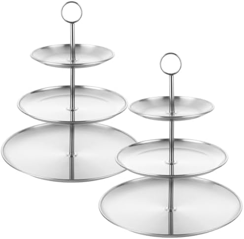 ABuff 3 Tiered Silver Cupcake Stand 2 Pack Stainless Steel Silver Tiered Dessert Stand Cupcake Display Tower 3 Tier Serving Tray Cake Stand for Baby Shower Birthday Party Wedding by AbuffUS