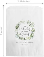Canopy Street Personalized Greenery Wreath Treat Bags / 50 Custom Event Dessert Bags / 5 3/4" x 8" Watercolor Floral Cookie Holder Wedding Anniversary Favor/Made In The USA - Image 5