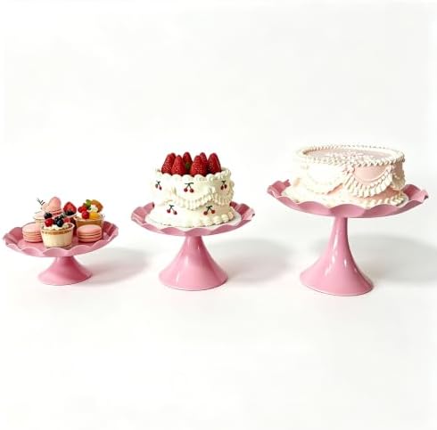 3 Pcs Pink Metal Cupcake Stand Scalloped Edge Dessert Display Tray - Image 7