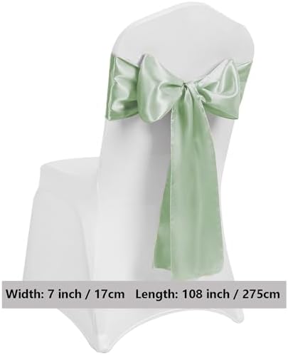 50 Pack Sage Green Satin Chair Sashes, Green Chair Bands for Wedding, Sage Chair Bows Chairs Ties for Party Ceremony Event Decor (7x108 inch) - Image 5