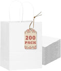 qiqee 200-Packs White Paper Gift Bags with Handles Bulk 8.3"x6"x3.15" Small Size Paper Bags Multiple Uses by Qiqee