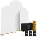 Metal Arch Backdrop Stand and Cover Set – 3 Gold Frames (7.2ft, 6ft x2) with White Wrinkle-Free Spandex Covers, Water Weights, Bags & Case – Wedding, Birthday, Baby Shower, Party Decor by GravityGoods