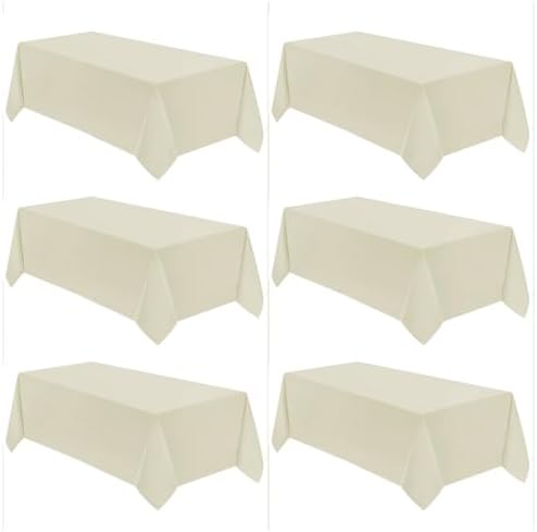 VidaFete 6 Pack 90 * 132inch Ivory Rectangle Tablecloth for 6ft Tables by VidaFete