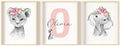 Personalized Safari Nursery Wall Art Set – Custom Name Jungle Animal Prints – Baby Girl Room Decor Pictures Pink Floral Accents – Unframed – Baby Shower Poster for Girls (Personalized Set of 3, 11x14) by PrintsMadePerfect