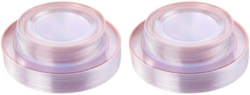 I00000 60 Pcs Rose Gold Plastic Plates, Disposable Party Set Include: 60 Clear Plastic Plates with Rose Gold Trim for dinner and dessert Perfect for Holidays, Wedding & Party Supplies (Pack of 2) by I00000