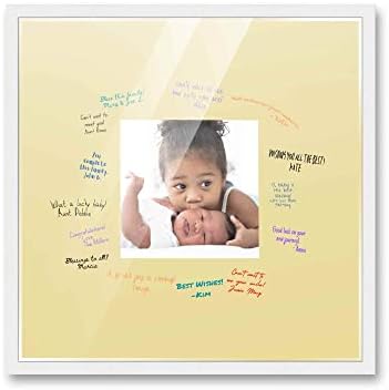 Poster Palooza 20x20 White Autograph & Signature Picture Frame With Yellow Square Opening Photo Mat for 6x6 Pictures - With Pens, UV Acrylic & Foamboard Backing by PosterPalooza