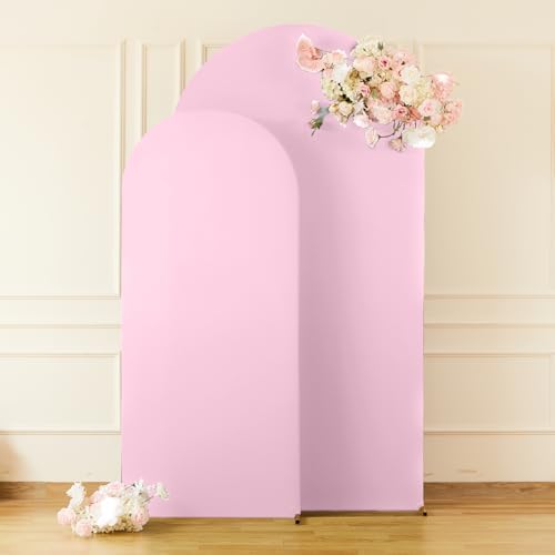 Pale Pink Arch Cover 2 Set-7.2FT and 6FT Arch Backdrop Cover Spandex Fitted Wedding Arch Stand Covers for Baby Shower Girls Birthday Party Bridal Shower Wedding Banquet Photo Background Decorations - Image 4