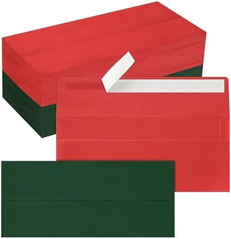 200 Pack #10 Christmas Red Green Envelopes Letter Size Business Envelopes by QIKSION