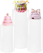 HAISIWLKJ 3PCS Cylinder Pedestal Stands for Parties, White Metal Round Cylinder Plinths Dessert Table Display Pillars for Birthday Wedding Bridal Baby Shower Party Decorations(Large) by HAISIWLKJ