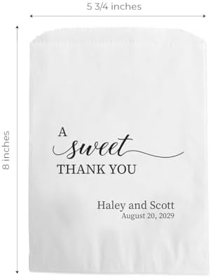 Canopy Street Personalized Sweet Thank You Treat Bags / 50 Custom Event Dessert Bags / 5 3/4" x 8" Elegant Cookie Holder Wedding Anniversary Favor/Made In The USA - Image 5