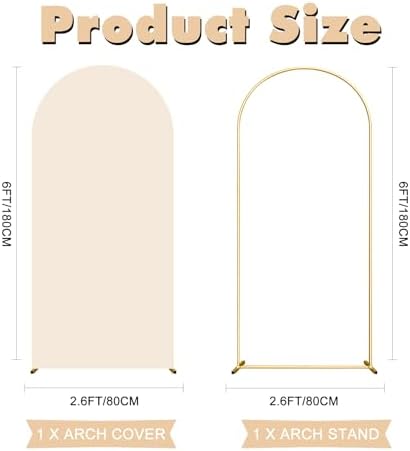 6FT Wedding Arch Backdrop Stand and Beige Arch Cover, Beige Spandex Fitted Backdrop Cover and Gold Wedding Arch Frame for Birthday Party Wedding Ceremony Bridal Baby Shower, Parties Decoration. - Image 2