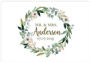 Andaz Press Custom Personalized Disposable Paper Placemats, 12 x 18 Inch, Set of 25, Mr & Mrs Floral Peach Wreath, Tableware, Dining, Tabletop, Table Setting for Wedding, Bridal Shower by AndazPress