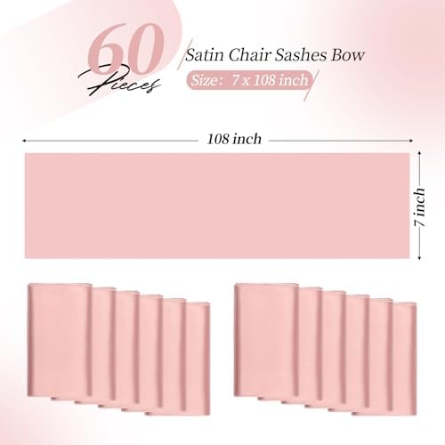 YMHPRIDE 60 PCS Rose Gold Satin Chair Sashes, 7x108 Inch Ties Chair Bows - Image 2