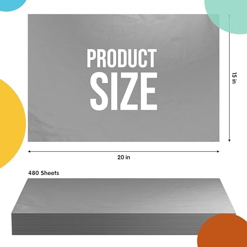 Party Solids Gray Tissue Paper for Gift Bags 15" X 20" 480 Sheets - Image 2