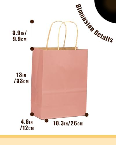qiqee 100PCS Gift Bag with Handles Bulk Kraft Bright Pink Paper Bags Multiple Uses (13"x10.3"x4.6"- Large Size) - Image 5