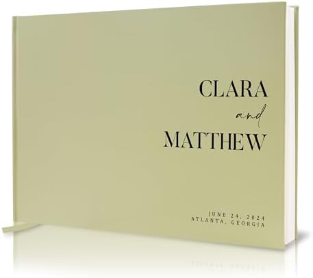 Personalized Guest Book - 11.5" x 8.5" Premium Custom Guest Signing Book with Bookmark and Blank Pages for Wedding Reception Table Decoration Engagement Birthday Party Event, Sage by ModernAlbumDesigns