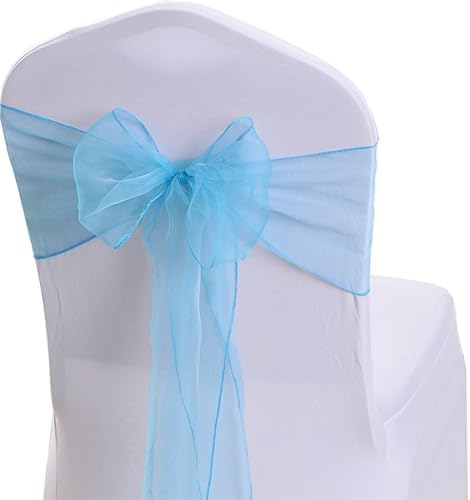 50 Pack Organza Baby Blue Chair Sashes Bows 7x108 Inches Wedding Sheer Chair Sashes Knots Crystal Yarn Chairs Ties for Party Birthday Engagement Banquet Hotel Restaurant Outdoor Events Decor - Image 4