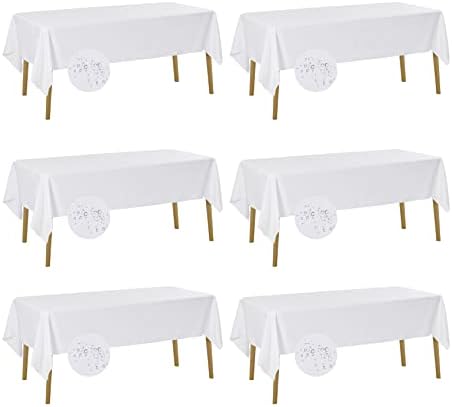 Fokitut 6 Pack Waterproof Rectangle Tablecloth, 60x120 Inch,Stain Resistant and Wrinkle Polyester Table Cloth, Fabric Table Cover for Kitchen Dining, Wedding, Party, Holiday Dinner-White by BalsaCircle