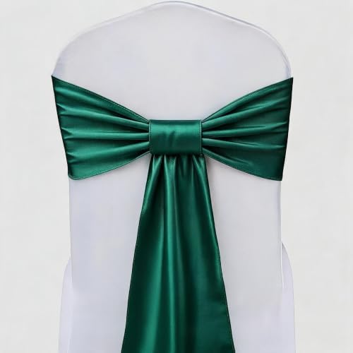50 Pack Hunter Green Chair Sashes Bow Satin Wedding Chair Ribbon 7x108 Inch by SINSSOWL