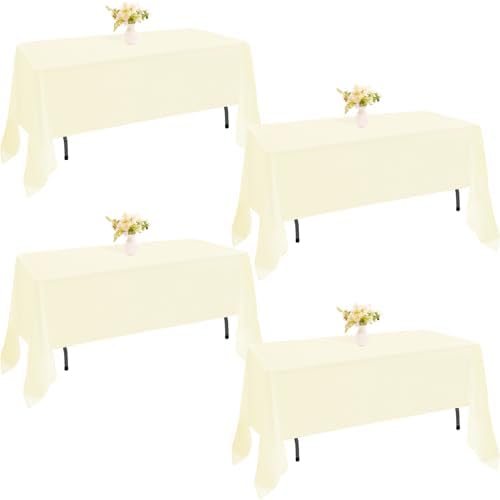 4 Pack Rectangle Tablecloth for 8 Foot Tables Washable Polyester Table Cover for Wedding Dining Table Parties Banquet（60x126 Beige） by JALANCY