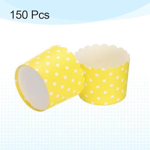 HARFINGTON 150Pcs Paper Baking Cups 6oz Disposable Bulk Cupcake Dot Yellow - Image 3