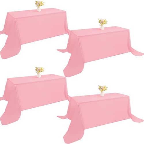 4 Pack Rectangle Tablecloth 90x132Inch Pink Washable Polyester Table Cover for Wedding Dining Table Buffet Parties Banquet Decoration（Pink） by JALANCY