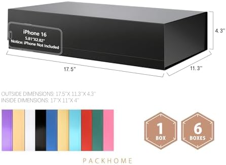 PACKHOME Extra Large Black Gift Box 17.5x11.3x4.3in with Magnetic Lid - Image 2