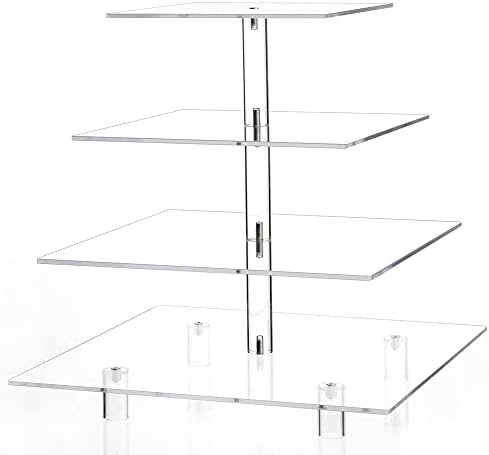 Jusalpha® 13.5'' Width Extra Large 4 Tiered Acrylic Glass Square Cake Stand - Image 4