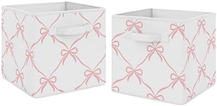 Sweet Jojo Designs Set of 2 Collapsible Fabric Storage Cubes (Pink Bows) for Girls, Baby, Kids, Childrens Foldable Bins Organizer Boxes Toys (Bow for Ballerina, Ballet Dancer, Princess Collection) by SweetJojoDesigns