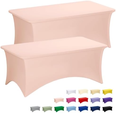 Fixwal 2 Pack 6FT Light Pink Birthday Tablecloth Spandex Fitted Table Cover by Fixwal
