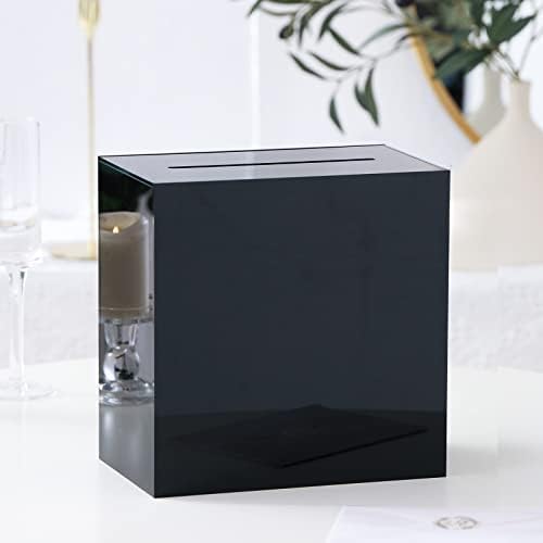 UNIQOOO Black Acrylic Wedding Card Box with Slot, Thick DIY Large 10x10x5.5 inch w/No Print, Wedding Receptions Wishing Well Money Box, Birthday, Memory Box, Suggestion Boxes, Acrylic Ballot Box by UNIQOOO