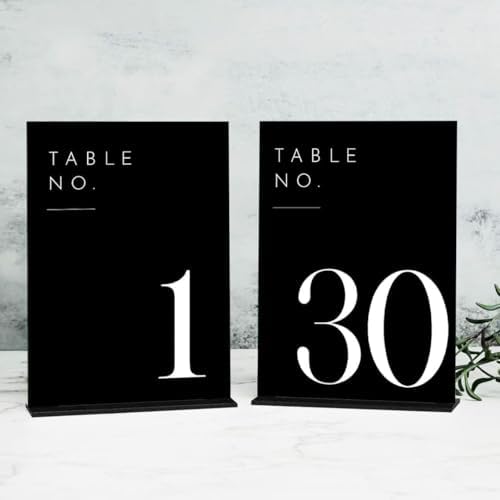 Wedding Black Table Numbers 1-30 with Stands, 5"x7" Black Acrylic Table Numbers with White Font for Wedding Party Reception (1-30, 5"x7") by JINMURY