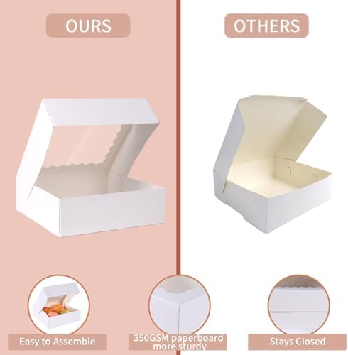 50 pcs 8x8x2.5 Inches Bakery Boxes with Window, Cake Pastry Cookie Mini Pie Box for Pastry,Dessert,Strawberries,Chocolates (White) - Image 5