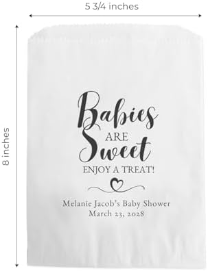 Personalized Babies Are Sweet Treat Bags / 50 Custom Baby Shower Enjoy A Treat Party Favor Bags / 5 3/4" x 8" Flat Candy Cookie Holder Baby Shower Appreciation Dessert Bag / Made In The USA - Image 5