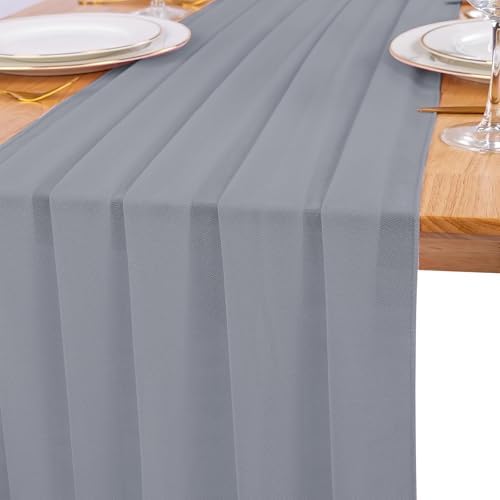 12 Pack Dusty Blue Table Runner 10ft Romantic Chiffon Table Runner for Wedding Baby Shower and Birthday Party Cake Table Decorations(120 x 12 in) - Image 4
