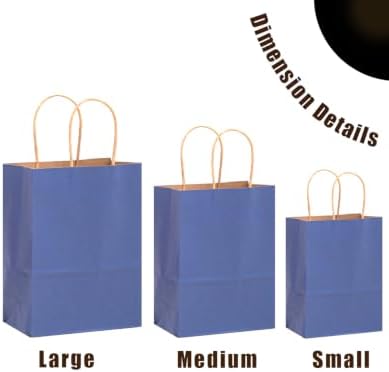 qiqee 100PCS Gift Bag with Handles Bulk Kraft Deep Blue Paper Bags Assorted Sizes(33pcs Large 13",33pcs Medium 11",34pcs Small 8") - Image 4