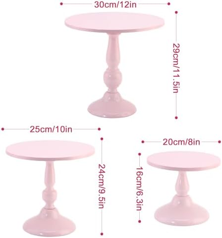 Set of 3 Pink Cake Stands, QENUIITEA Metal Round Cake Holder Dessert Pie Pizza Display Stand 8" 10" 12" Serving Tray Decoration for Wedding Celebration Party Birthday Baby Shower - Image 4