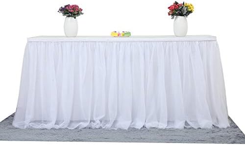 Suppromo 14ft White Tulle Table Skirt Tutu Table Skirt Tablecloth Decorations for Rectangle or Round Tables for Birthday Party Baby Shower Wedding Buffet Banquet Decoration(L14(ft)*H 30in) - Image 2