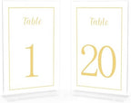 Acrylic Table Numbers 1-20 with Stand, Printed Gold Font on 4x6 inch Acrylic, Clear Table Number Signs and Holders, Centerpiece for Events, Weddings, Reception, Party, Anniversary, and Decoration by Unknown