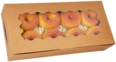 qiqee 50 Packs Brown Cookie Box with Window 12x5.5x2.5 Inch Two Uses Pastry Biscuit Bakery Box For Packaging - Image 4