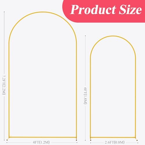 Asee'm Gold Metal Wedding Arch Backdrop Stand Set of 2 (7.2FT, 6FT) - Image 2