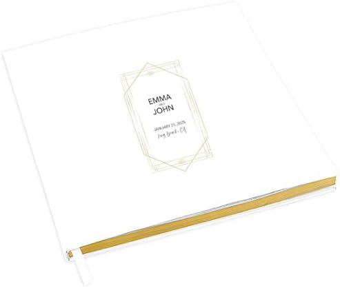 Andaz Press Personalized Wedding Guestbook with Gold Accents, Gold Art Deco White Guest Sign in Guest Registry 120 Pages 8.5 X 8.5 Memories Book for DIY, Scrapbook, Photo Album by AndazPress